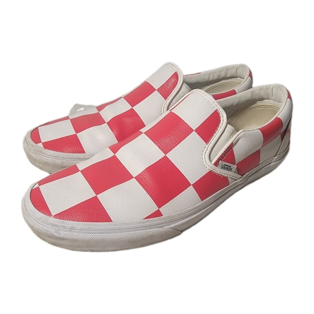Vans Classic Slip On Checkerboard Red White Leather Mens 12 Skate Shoes Indie